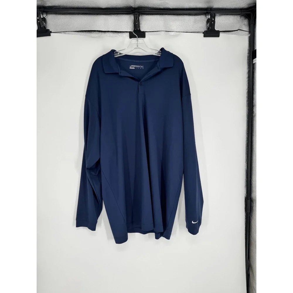Nike Golf Polo Shirt Men 3XL Navy Blue Polyester Dri Fit Long Sleeve Performance